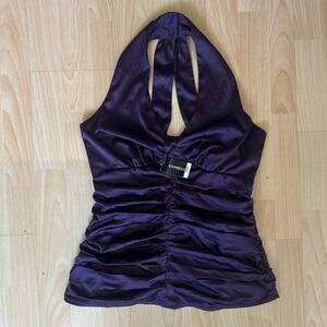 Y2K Express Satin Halter Top Purple Ruched Party Clubwear 2000s Women Size 6